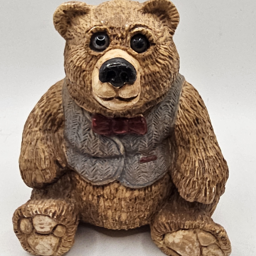 United Design Stone Critters Mr. Teddy Bear figurine with Vest and Bowtie  4"